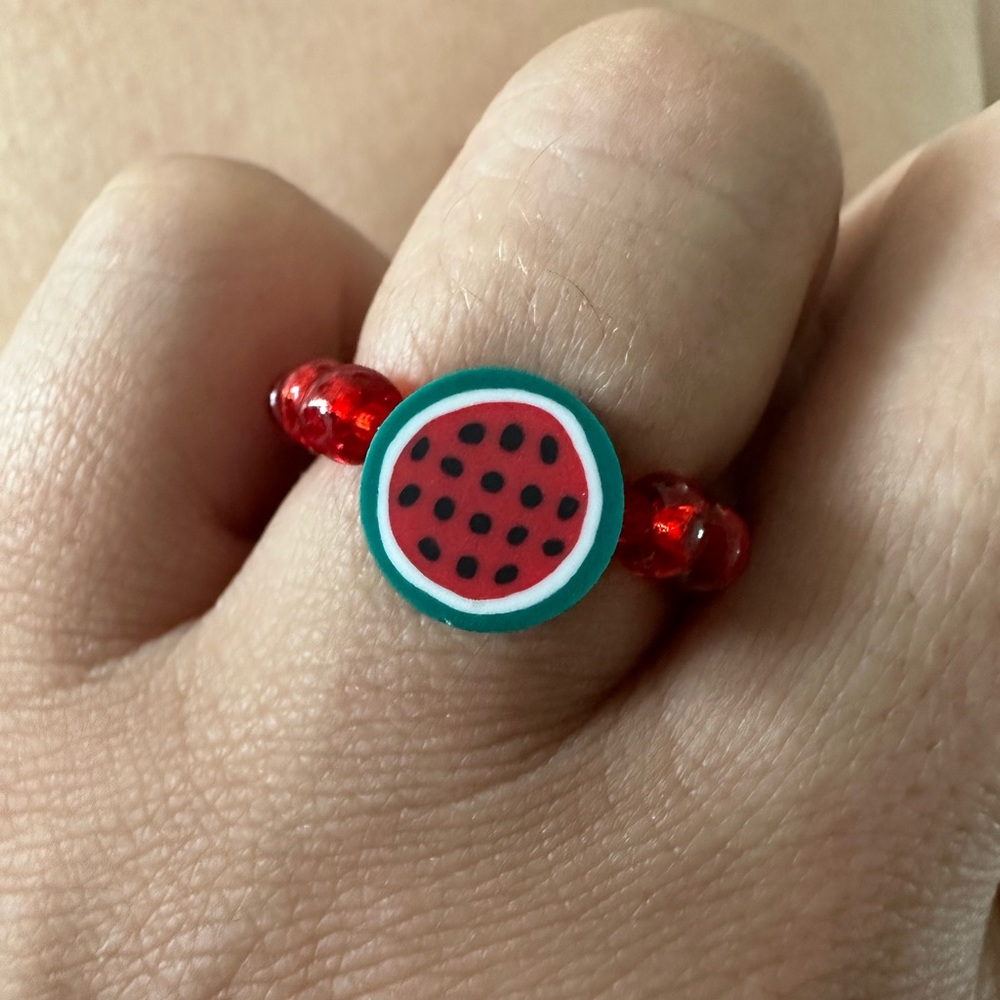 Watermelon seed beads ring, elastic ring, PLUR ring, beads ring, Y2K ring
